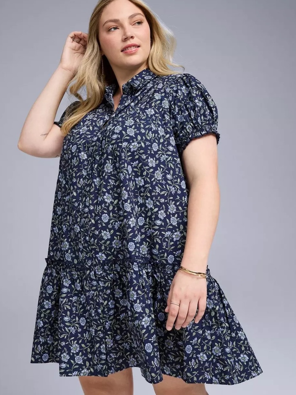 NEW Torrid Belle Isle Drop Waist Shirt Mini Dress in Callie Floral Blue NWT. G63